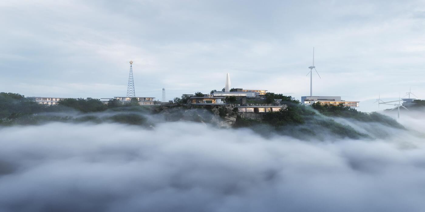 Summit core area in mist